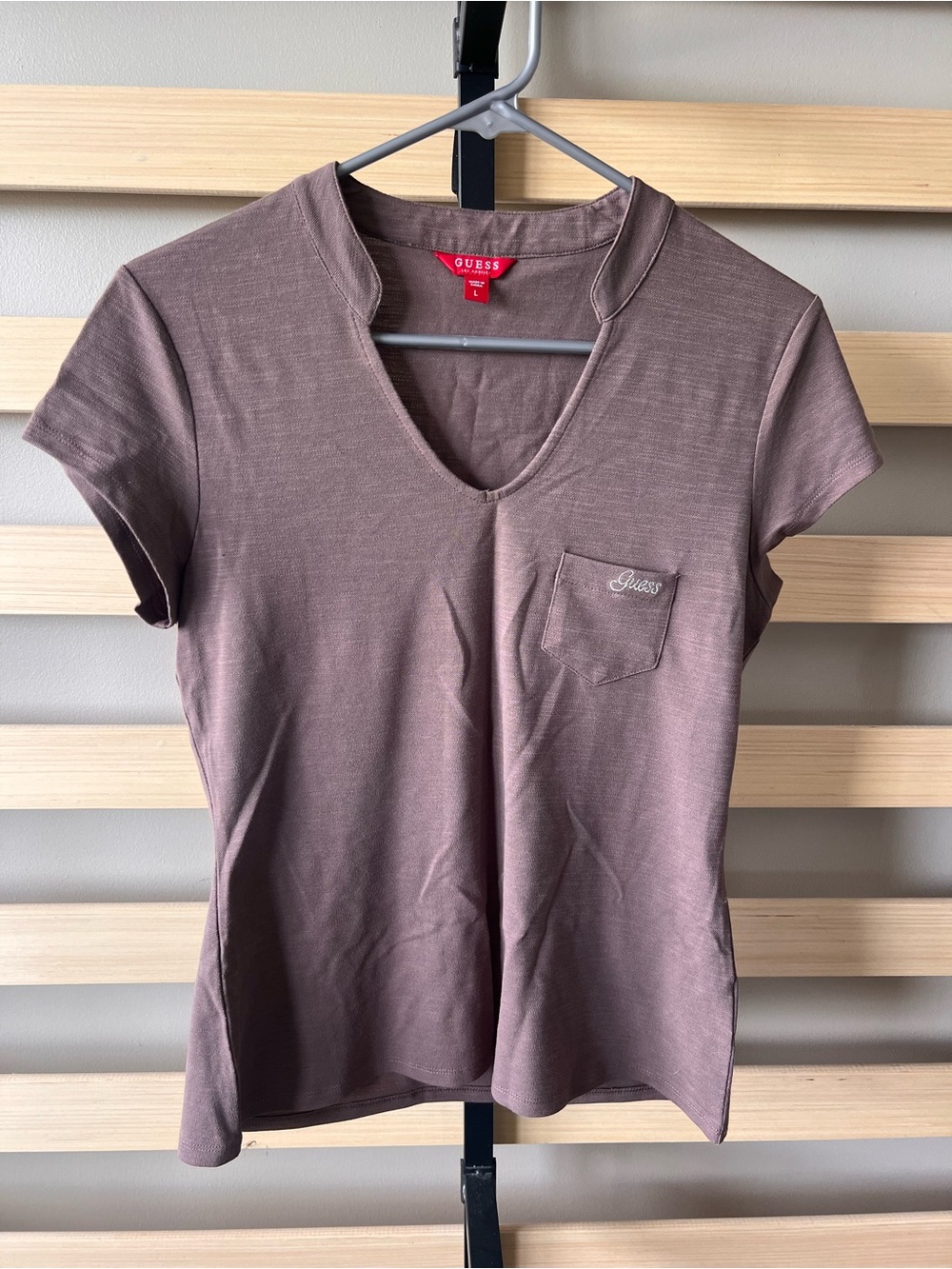 Guess Women's Short Sleeve Crewneck Top in Mauve Brown